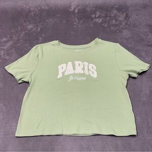 Grayson threads Paris Je t'aime Light Green Ribbed Tee shirt top blouse womens L
